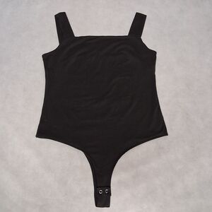 Reoria Body Suit Large Black Sleeveless Tank Square Neck Thong Snap Crotch